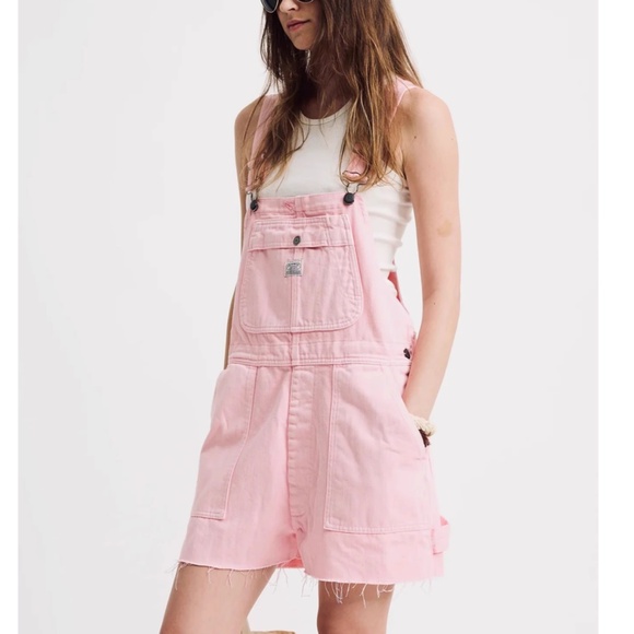 NWT Denimist Free People Relaxed Overall Short Garment - Dyed Orchid Pink Causal